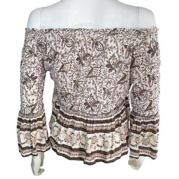 American Eagle Women’s M Cold Shoulder Neutrals Floral Long Sleeve Blouse Top - Picture 3 of 6